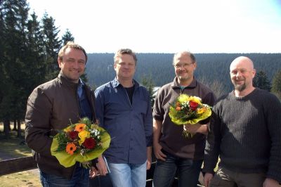 der scheidende stellvertretende Vorsitzende Jan Rahmann, der Vorsitzende Jörg Cremer, der neu gewählte stellvertretende Vorsitzende Torsten Drübert und Schriftführer Frank Rheinwald.